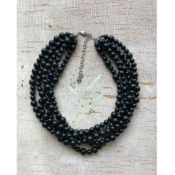 Black Lucite MultiStrand Beaded Statement Necklace - Picture 2 of 7